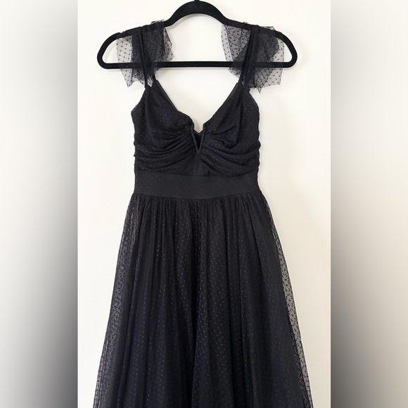 Lulus Flirtatious Feeling Black Tulle Flutter Sleeve A-Line Midi Dress - Picture 1 of 10